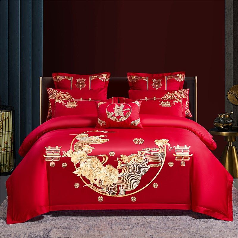 结婚床上用品四件套大红色全棉婚床被套床单喜庆婚礼新婚床品,床上用品,婚庆床品套件,淘宝优惠券,粉丝福利购,淘宝优惠卷