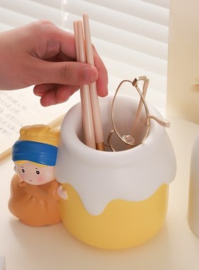 可爱戴珍珠耳环少女花瓶摆件客厅插花办公桌面高级感装饰生日礼物