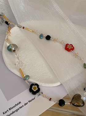 琉璃花朵水晶碎石串珠森系项链小众设计感超仙锁骨链女卫衣毛衣链