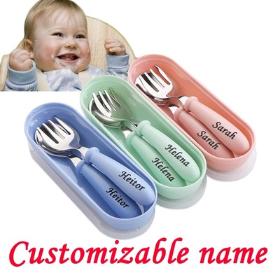 推荐Personalize Any Name Baby Cutlery Set Stainless Steel Cu