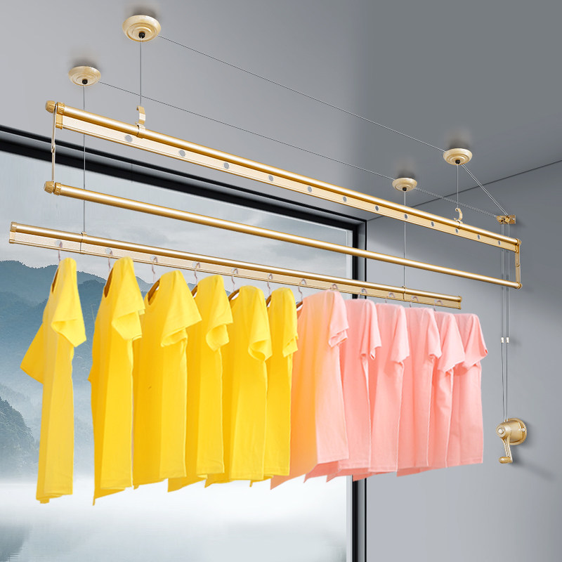 升降晾衣架阳台室内手摇晾衣杆双c杆式折叠凉衣架晒衣架三杆式伸