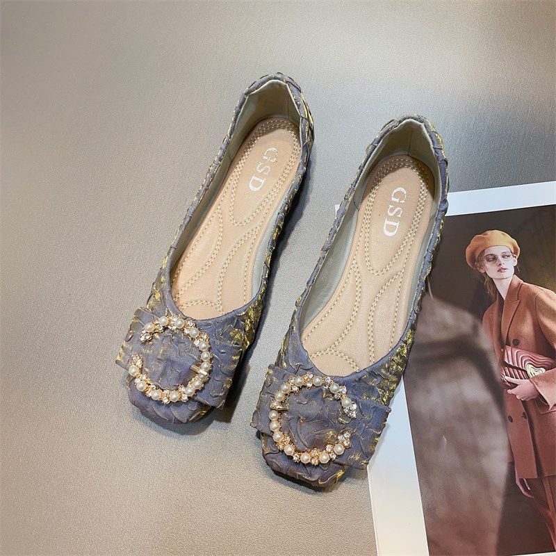 法式平底平跟单鞋女2024u年新款浅口方头温柔鞋子女瓢鞋软底豆豆,女鞋,浅口单鞋,淘宝优惠券,粉丝福利购,淘宝优惠卷