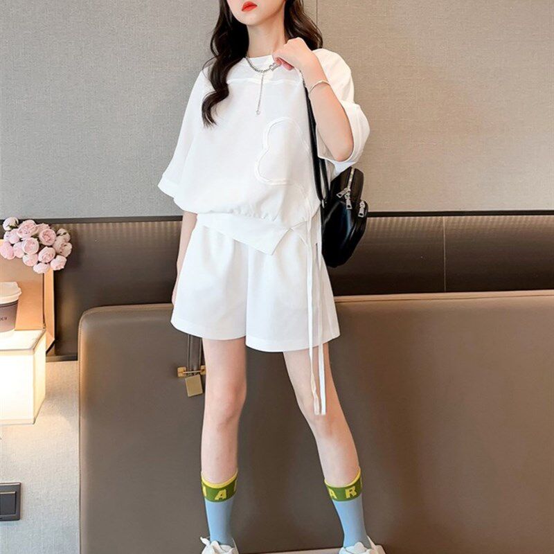 潮牌女童夏季运动套装2024新款时髦洋气短袖中大童休闲两件套
