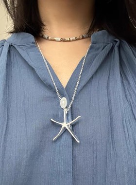 小众设计银色立h体海星项链女韩系ins风简约日常百搭锁骨链配饰潮