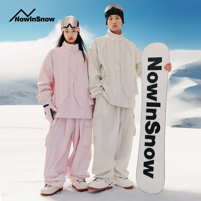 nis2023新款黑白色滑雪服套装连帽上衣轻量化冲锋衣时尚宽松防水