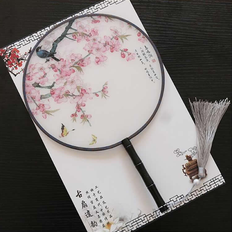 小众高货圆扇团扇圆形跳舞扇子流苏外景拍摄汉服道具古典宫廷半透