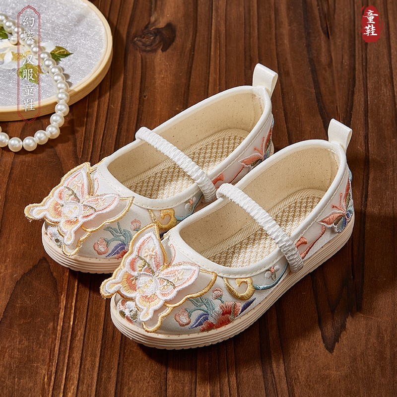 速发汉服鞋子女童老北京布鞋幻蝶手工古风古装表演儿童绣花鞋新款