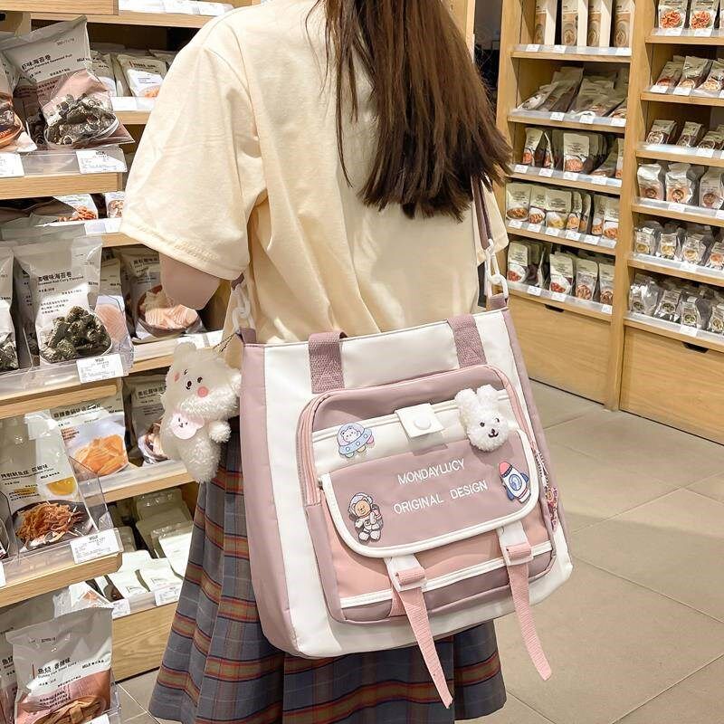 高颜值帆布包女 学生补习袋上课书包斜挎包韩版手提包休闲单肩包