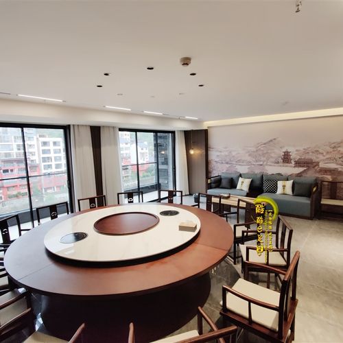 新中式大圆桌酒店沙发椅电动餐桌12人饭店桌椅20人会所包间火锅桌