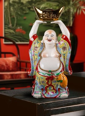 景德镇陶瓷客厅弥勒佛像摆件招财进宝弥勒佛大肚童子笑佛供奉摆件