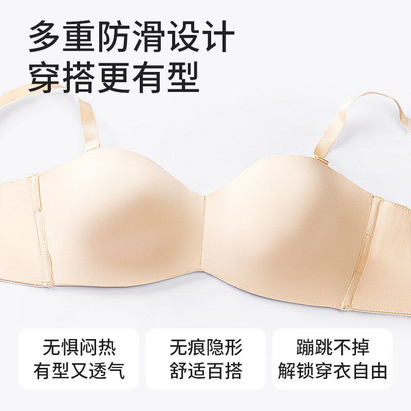 女士大胸显小防滑抹胸式无肩带文胸薄款聚拢大码隐形结婚夏季内衣