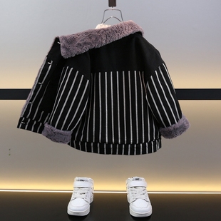 男童加绒牛仔外套秋冬季2022新款潮小童冬装男宝初冬儿童加厚上衣