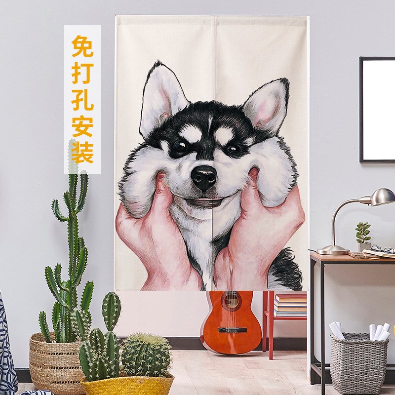 现货动物日式半截门帘厨房隔断帘半帘家用免打孔自粘遮挡帘定 制l