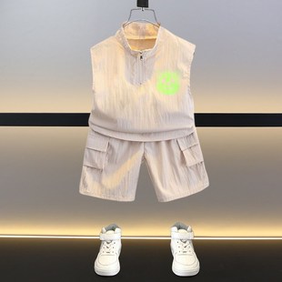 薄款 夏季 2025新款 小童速干帅气儿童砍袖 男童夜光无袖 背心夏装 套装