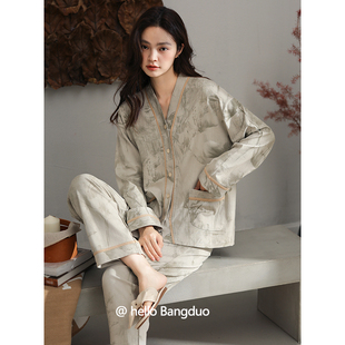 睡衣女士春秋款长袖秋季全棉薄款中国风高级感秋冬家居服套装