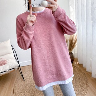 哺乳上衣服外出辣妈期喂奶可外穿春装春秋款春季潮妈卫衣中长款女