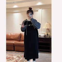 孕妇装秋冬款2024新款加绒卫衣裙子纯棉大码孕妈妈秋季穿搭连衣裙