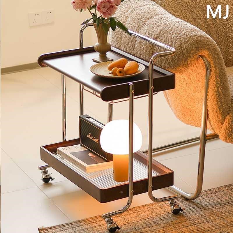 中古小推车实木茶几沙发边几柜移动家复古床头置物用架餐车胡新款