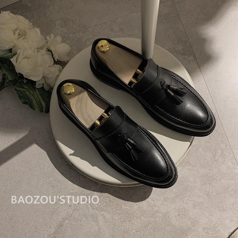 抱走推土机英伦皮鞋男韩版婚礼黑色潮增高流苏正装休闲伴郎小皮鞋