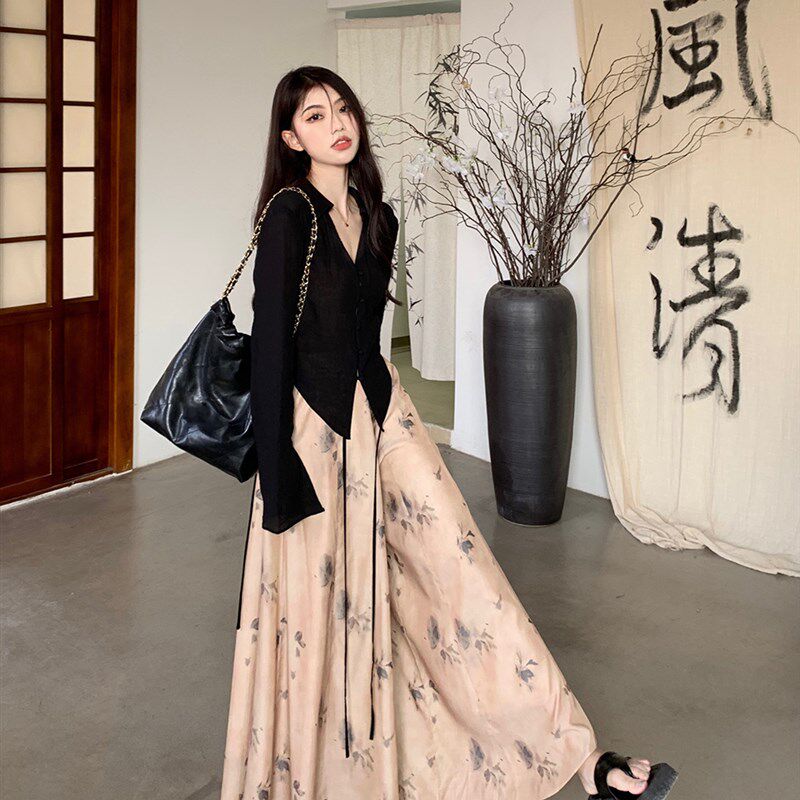 高个子加长版新中式初秋禅意中国风连衣裙套装胖mm裙裤长裙半身裙图片