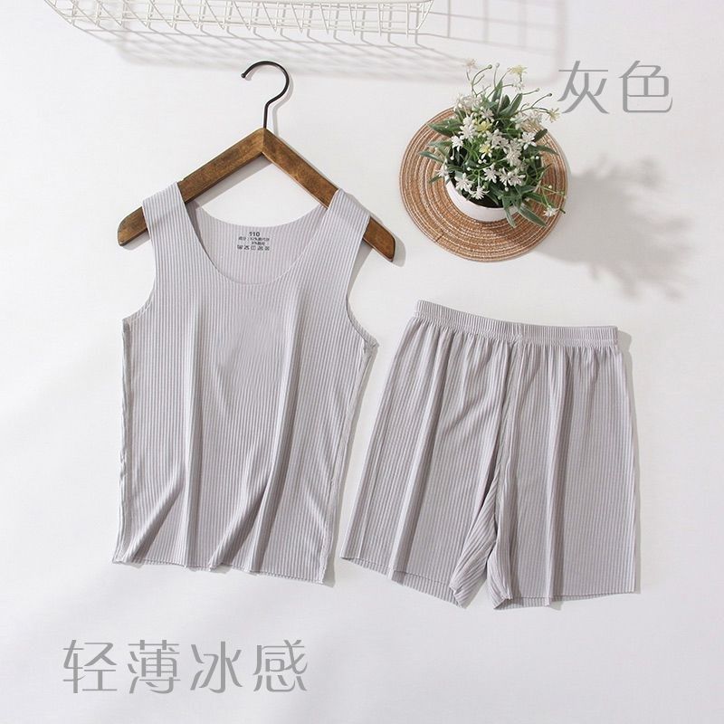 睡衣男童夏儿童无痕螺纹冰丝背心薄女童短裤套装家居服.夏季随心