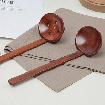 速发Japanese Style Long Handle Wooden Spoon colander Utensil