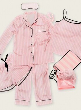 女童小孩款睡衣童七件套装红色桃心冰丝家居服宽松俄罗斯薄款睡衣