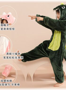 睡袋秋冬男童可爱卡通动物连体睡衣冬季睡衣女睡衣情侣家居服套装