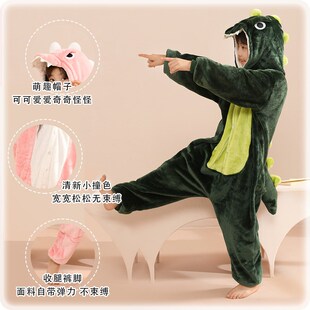 睡袋秋冬男童可爱卡通动物连体睡衣冬季睡衣女睡衣情侣家居服套装