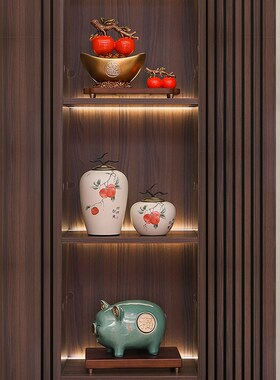 《祝福》新中式聚福猪摆件家居电视柜吉祥装饰品陶瓷冰裂釉工艺品