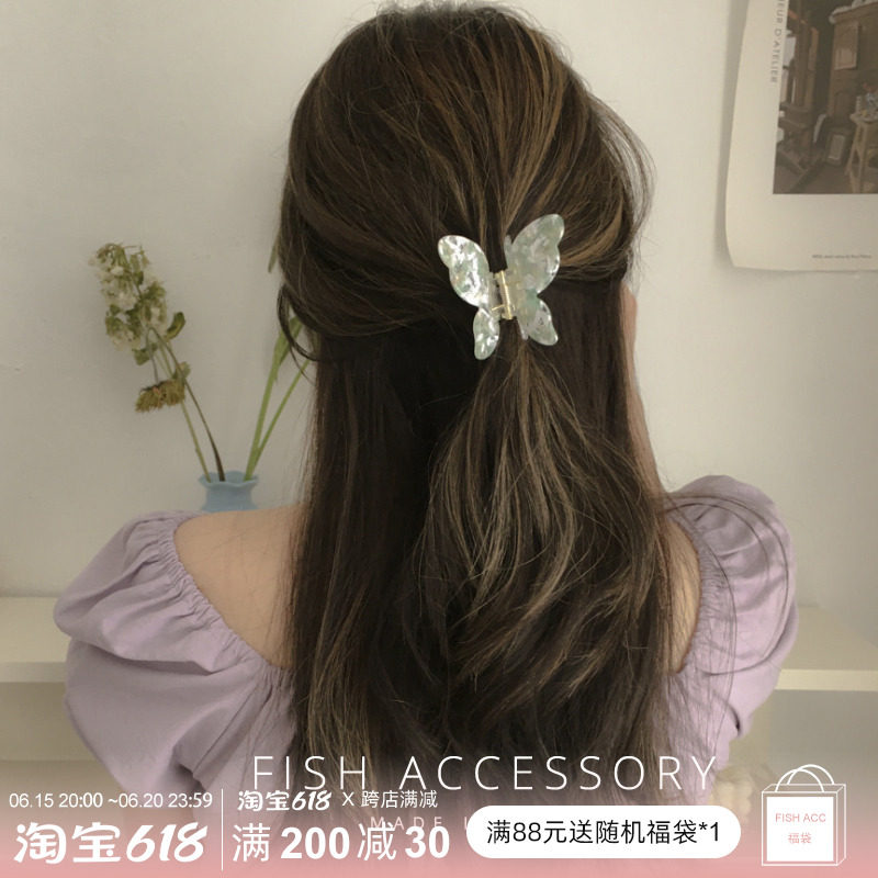 热销Fish acc韩国超仙发夹女人鱼姬大小号蝴蝶抓夹美丽晕染顶夹发