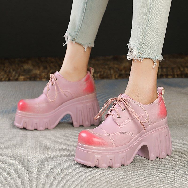 10cm内增高真皮超高跟鞋坡跟厚底系带粗跟单鞋女鞋春季复古松糕鞋,女鞋,深口单鞋,淘宝优惠券,粉丝福利购,淘宝优惠卷