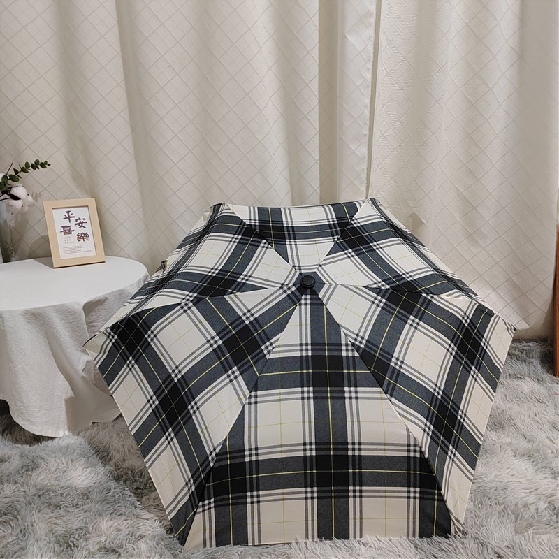 265g三折超轻·格纹绅士简约小巧便携全自动无黑胶晴雨伞女士学生
