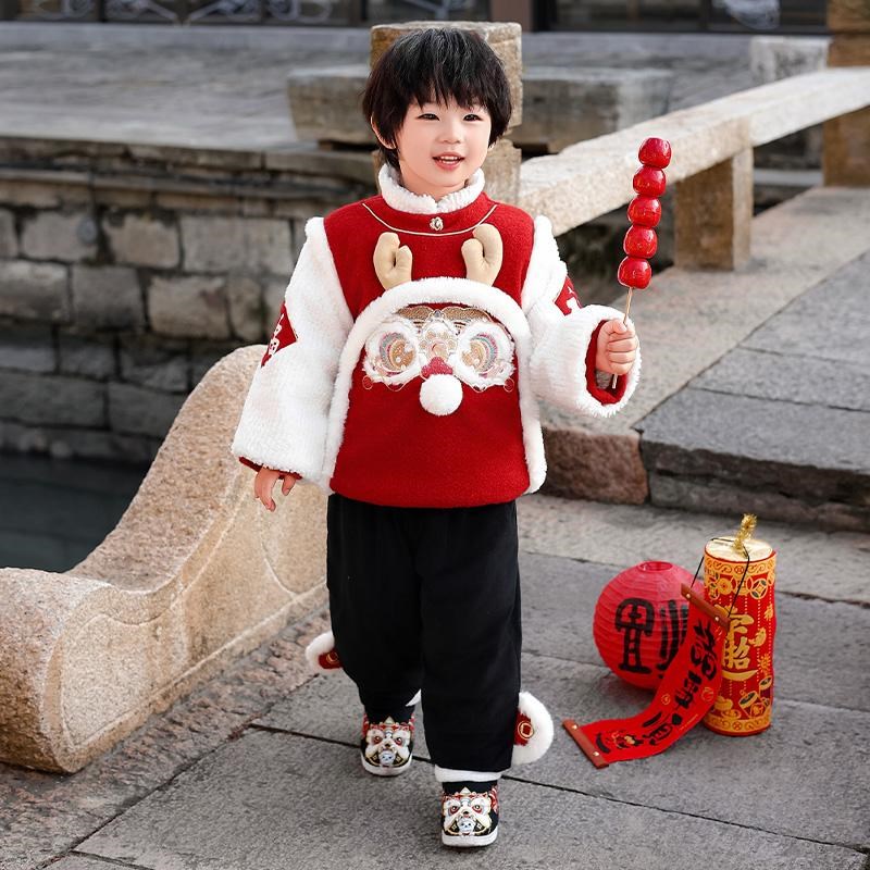 拜年服婴儿童冬季唐装加厚套装宝宝周岁礼服男女童喜庆新年装衣服