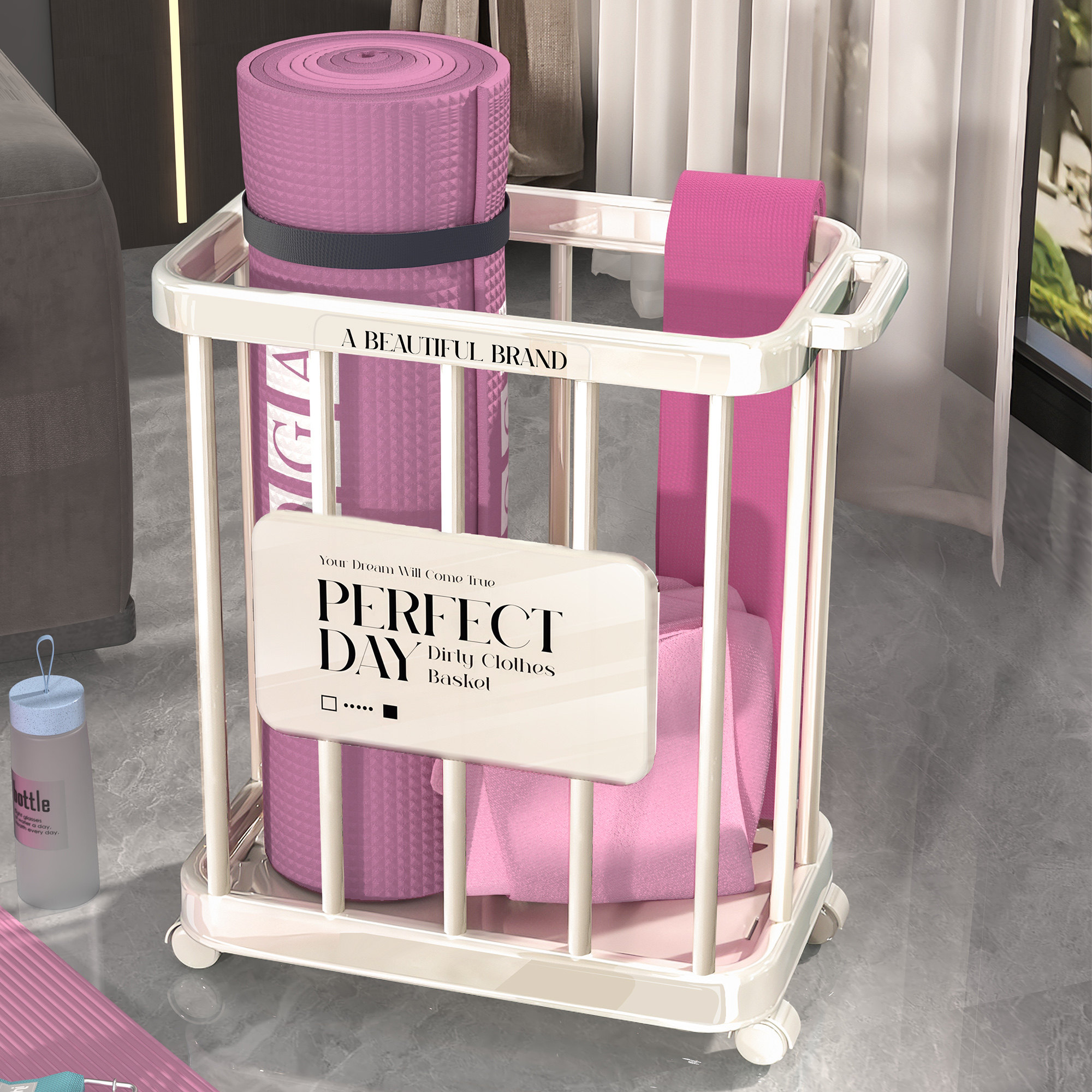 瑜伽垫收纳筐家用带轮子可移动健身器材收纳框运动用品夹缝置物架,收纳整理,运动器材收纳用具,淘宝优惠券,粉丝福利购,淘宝优惠卷