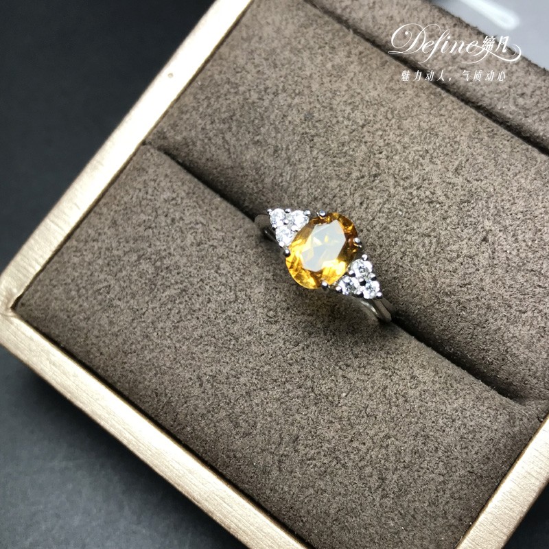 天然招财黄水f晶戒指指环女款925银女友妈妈闺蜜礼物简约时尚
