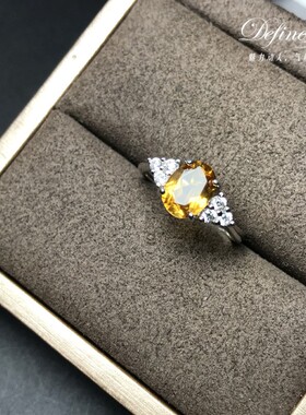 天然招财黄水f晶戒指指环女款925银女友妈妈闺蜜礼物简约时尚