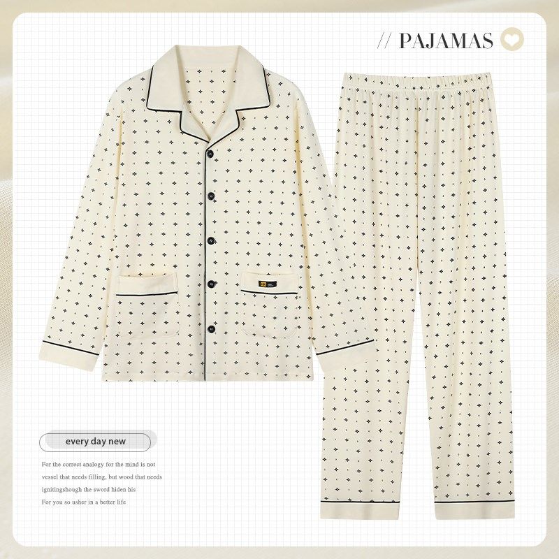 中老年男款睡衣春秋款全棉长袖开衫爸爸宽松加大码家居服套装