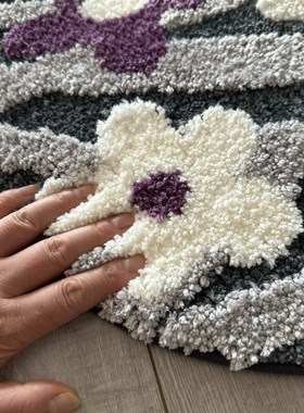 紫色苔藓地毯浴室门口吸水垫子植绒灰紫森系高低毛绒进门地垫卧室