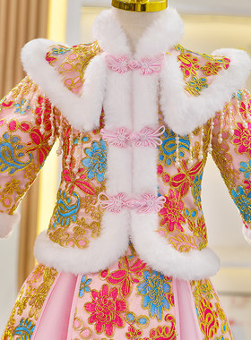 汉服女童冬款小女孩拜年服中国风古装加厚儿童唐装兔年过年服冬季