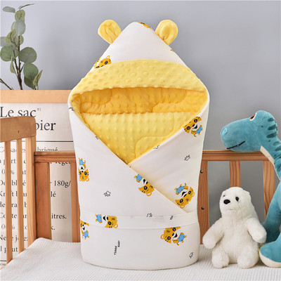 婴幼儿抱被秋冬加厚保暖连帽豆豆绒新生儿防惊跳襁褓包被抱毯被子