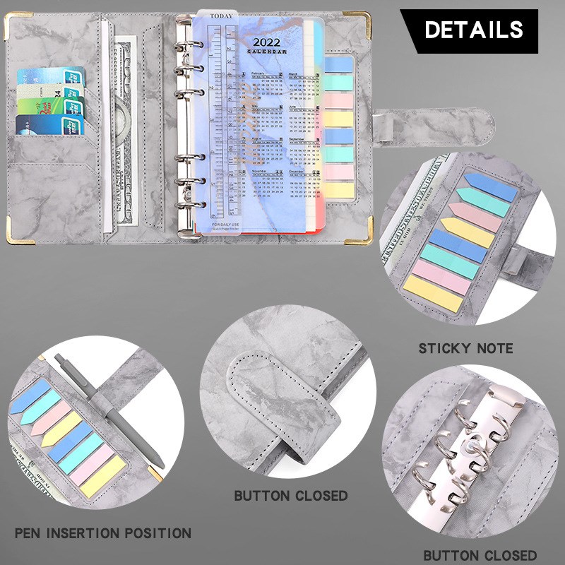 爆款a6活页本预算本大理石纹笔记本本子皮革PU手帐本活页夹手账本