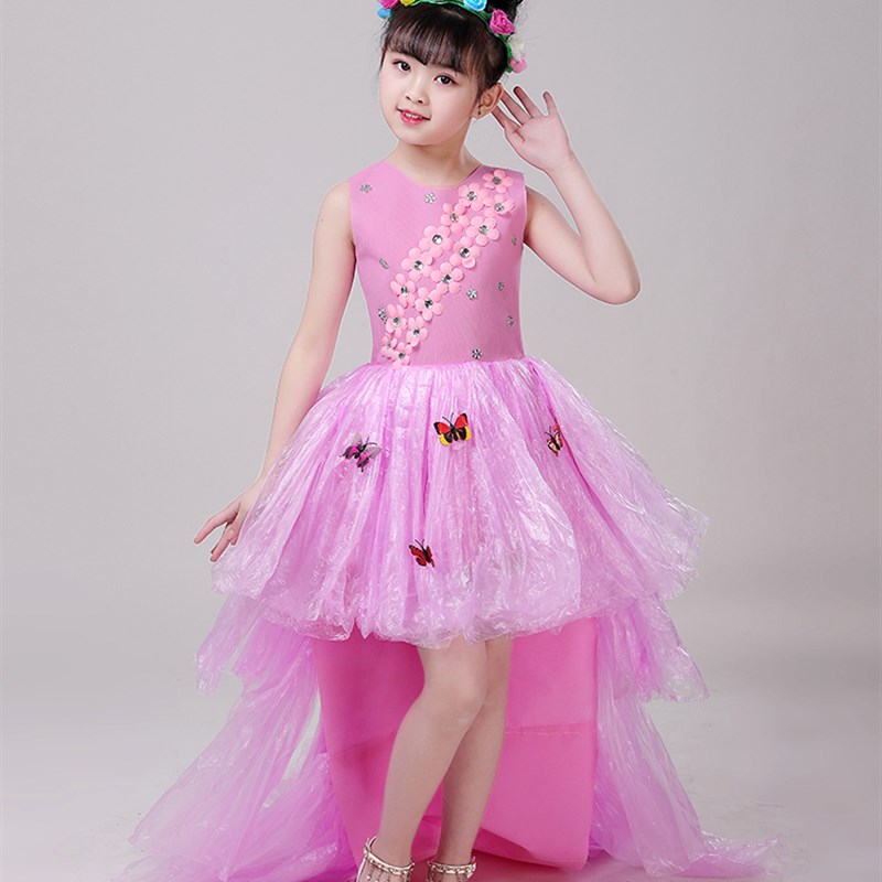新款环保服装儿童时装秀演出服手工材料幼儿园Ndiy亲子装走秀拖尾