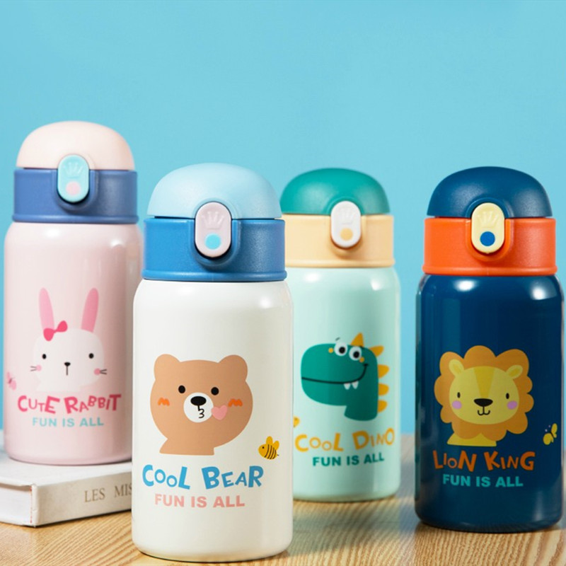 热销400ml Kids Stainless Steel Straw Thermos Mug With Case C