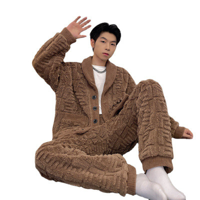 推荐Newest Men's Winter Thicken Warm Flannel Pajamas Sets Ma