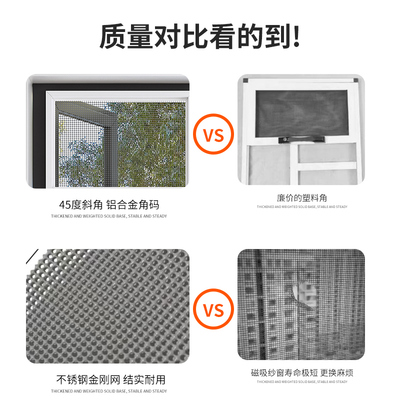 免打孔外平开金刚网纱窗防猫抓防盗推拉铝合金沙窗三推金钢网防护