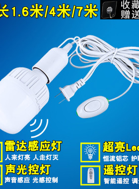 新品悬吊LED灯带线节能灯雷达微波感应插头声光控插座灯泡遥控带