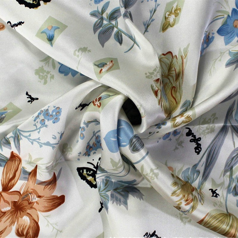 现货真丝面料印花丝绸布料 桑蚕丝素绉缎服装被套枕套用布面料 厂