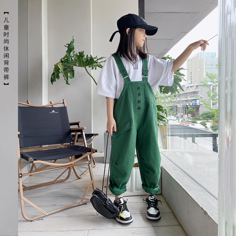 女童春秋款2023新款工装背带裤儿童宽松韩版长裤大童休闲裤子洋气
