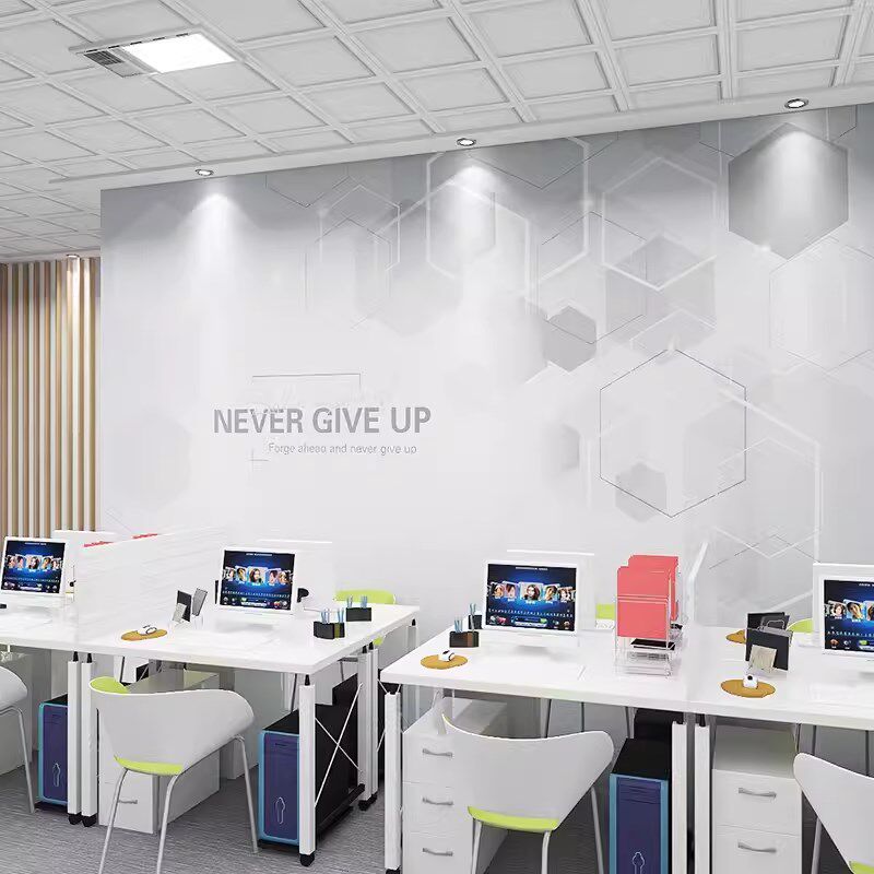 3d立体六边形科技感墙纸展厅办公室公司前台背景墙logo定制壁纸